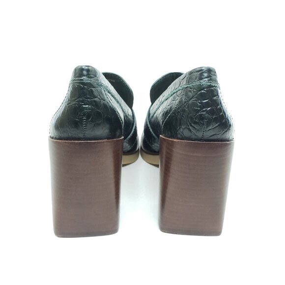 Vince Camuto Ezerna Croc Leather Loafer Heels Womens Green Block Heel 7.5M EU 38 - Picture 6 of 10
